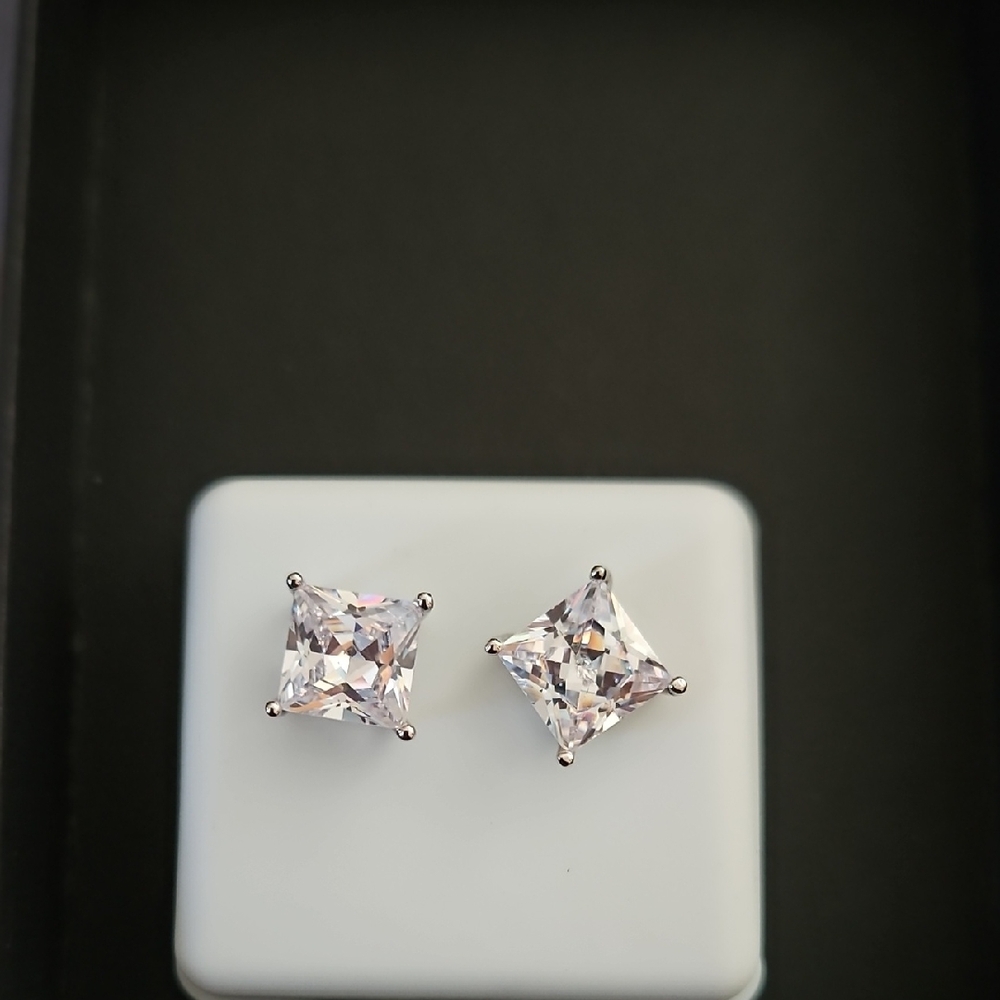 Elegant Sterling Silver Stud Earrings With 8mm Moissanite
